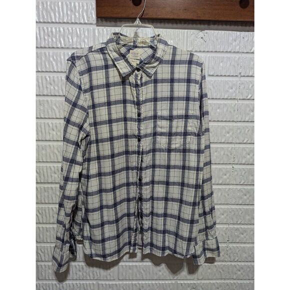 J. Crew Women's Blue & White Plaid Long-Sleeve Button-Front Shirt Size 16 - Picture 1 of 7